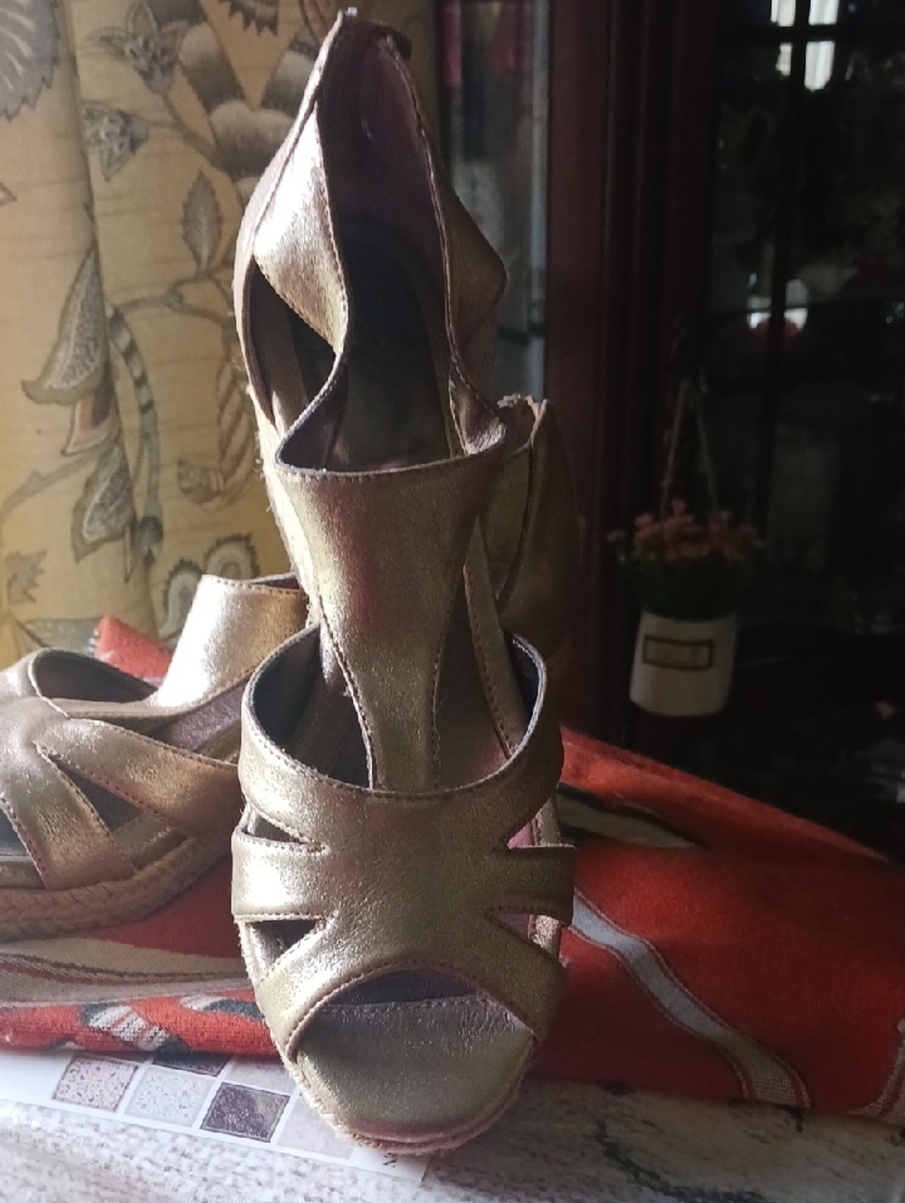 Metallic Gold Women’s Peep-Toe Wedge Sandals